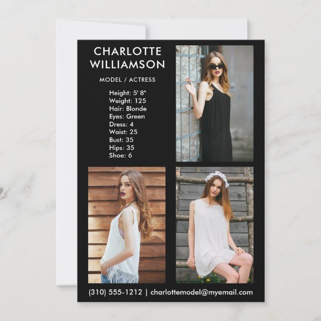 Modell Actor 3 Foto Comp Card 12x18 B Einladung (Vorderseite)