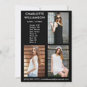 Modell Actor 3 Foto Comp Card 12x18 B Einladung