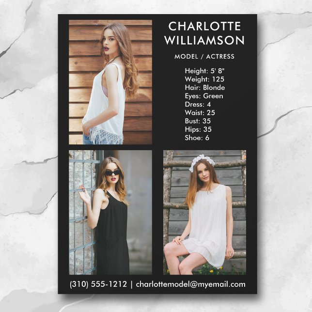 Modell Actor 3 Foto Comp Card 12x18 Blank Einladung (Available in high quality print or digital download for quick messaging, email or self printing.)
