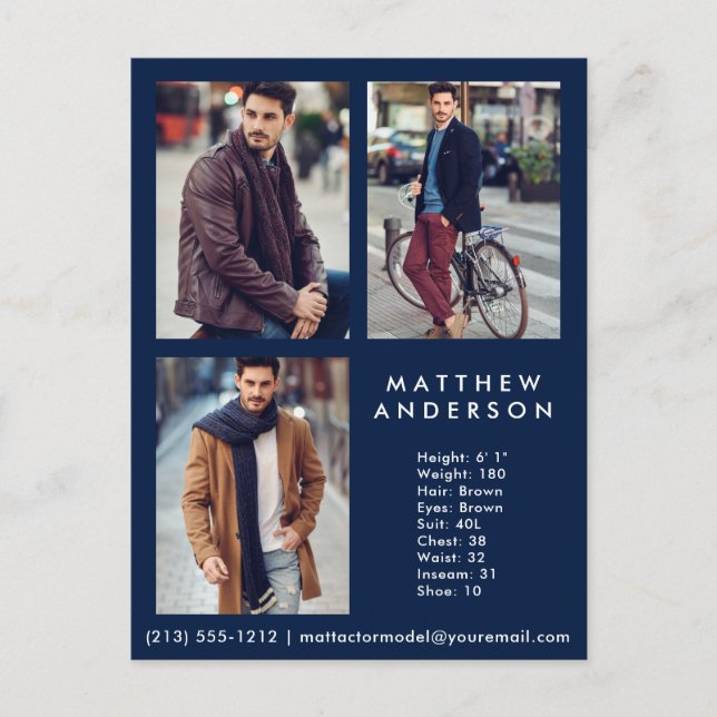 Modell Actor 3 Foto Comp Card Blau - Postkarte (Vorderseite)