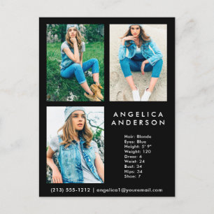 Modell Actor 3 Foto Comp Card - Schwarze Postkarte