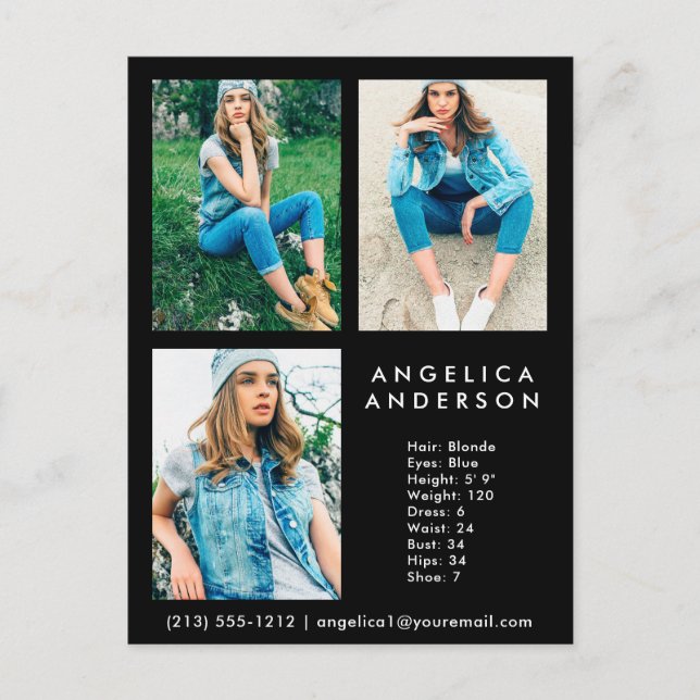 Modell Actor 3 Foto Comp Card - Schwarze Postkarte (Vorderseite)