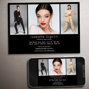 Modell Actor 3 Foto Comp Card Vorlage 12x18 Schwar