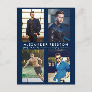 Modell Actor 4 Foto Comp Card Blue Postcard Einladungspostkarte
