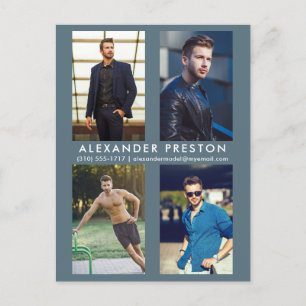 Modell Actor 4 Foto Comp Card Graue blaue Postkart Einladungspostkarte