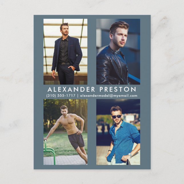 Modell Actor 4 Foto Comp Card Graue blaue Postkart Einladungspostkarte (Vorderseite)