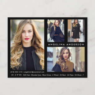 Modell Actor 4 Foto Comp Card - Schwarze Postkarte