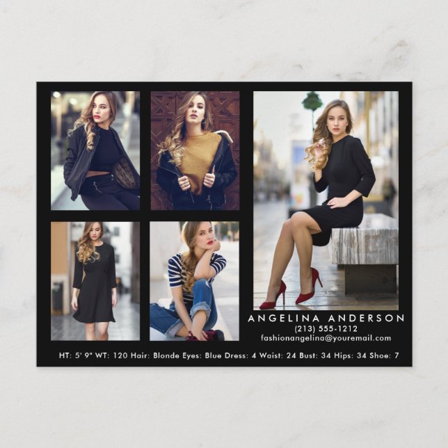 Modell Actor 5 Foto Comp Card Postcard schwarz Postkarte (Vorderseite)