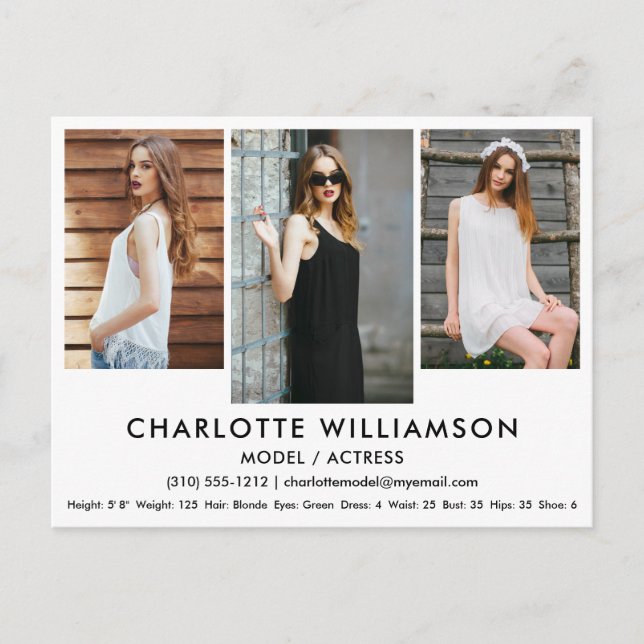 Modell Actor Comp Card 3 Foto Postkarte Was (Vorderseite)