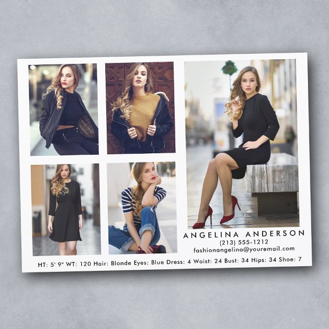 Modell Actor Comp Card Weiß - 5 Fotos (Customize to change background color, text size or text style.)