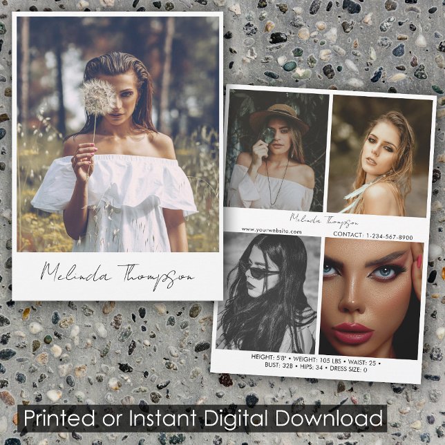 Modell Actress Modeling Comp Card 5 Foto Weiß Einladung (Model Actress Modeling Comp Card 5 Photo White)