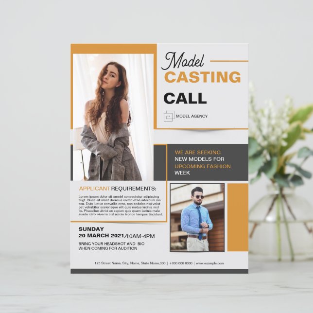 Modell-Casting-Aufruf Flyer Vorlage (Stehend Vorderseite)