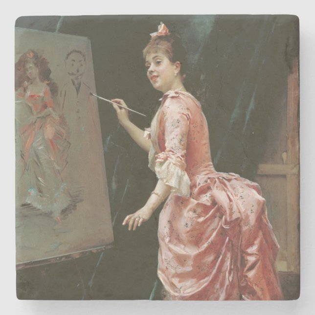 Modell Making Mischief (von Raimundo de Madrazo) Steinuntersetzer (Vorderseite)