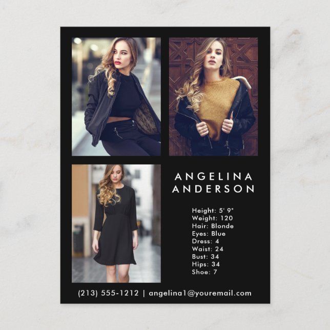 Modell Schauspieler 3 Foto Comp Card Schwarz - Pos Postkarte (Vorderseite)