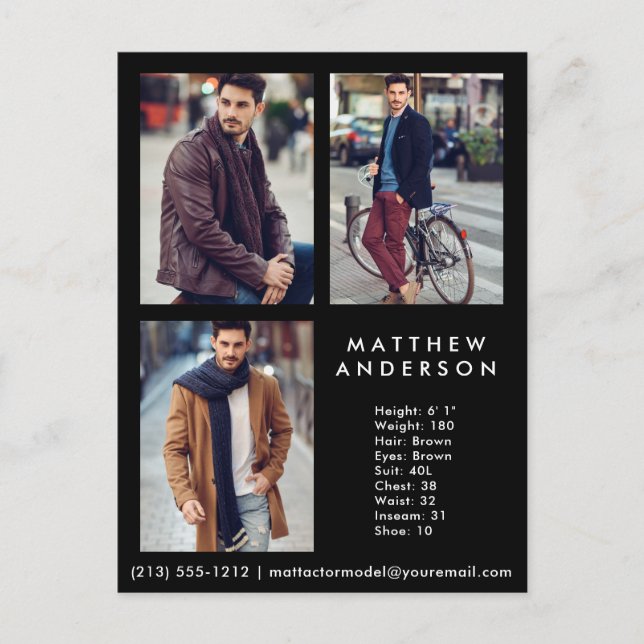 Modell Schauspieler 3 Foto Comp Card Schwarz - Pos Postkarte (Vorderseite)