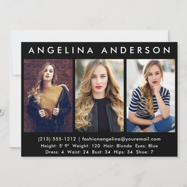 Modell Schauspieler 3 Foto Comp Card - Schwarze Vo (Vorderseite)