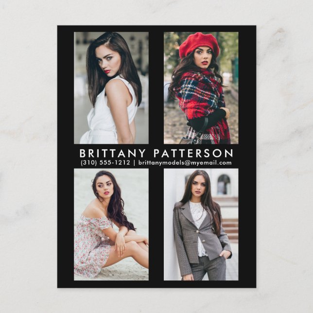 Modell Schauspieler 4 Foto Comp Card Schwarze Post Einladungspostkarte (Vorderseite)