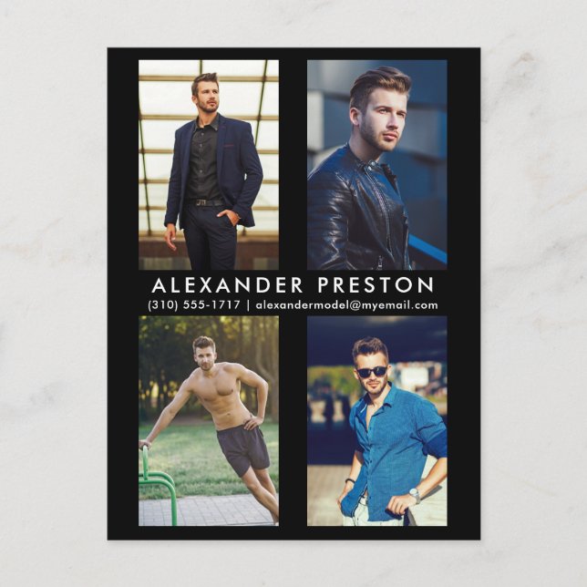 Modell Schauspieler 4 Foto Comp Card Schwarze Post Einladungspostkarte (Vorderseite)