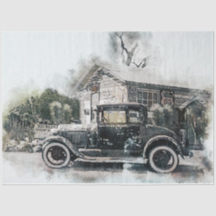 Modell T & Store Route 66 Vintag 20x30 Decoupage Seidenpapier