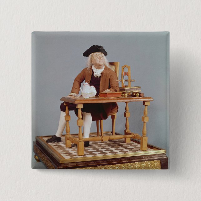 Modell von Benjamin Franklin an seinem Tisch Button (Vorderseite)