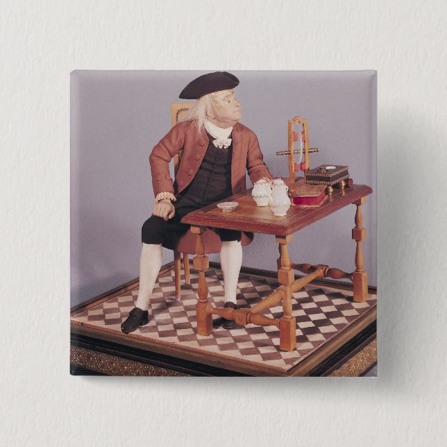 Modell von Benjamin Franklin an seinem Tisch Button (Vorderseite)