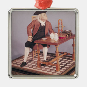 Modell von Benjamin Franklin an seinem Tisch Ornament Aus Metall