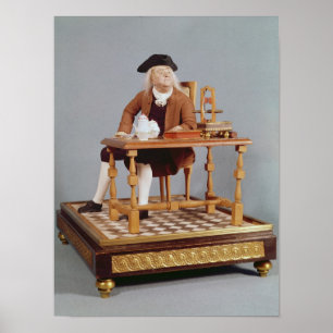 Modell von Benjamin Franklin an seinem Tisch Poster