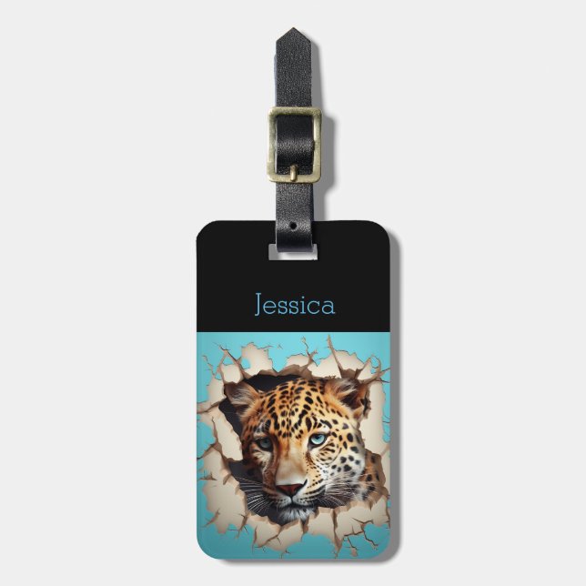 Modem Leopard Blauer benutzerdefinierbarer Name Gepäckanhänger (Vorderseite vertikal)