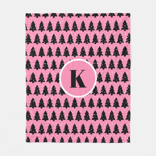 Modem Pink & Black Christmas Tree Fleece Blanket (Vorderseite)
