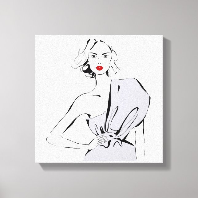 Modemädchen in gezogenem Kleid Leinwanddruck (Vorderseite)