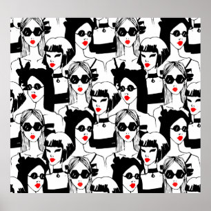 Modemädchen, Modell, Sonnenbrille, Vintages Muster Poster