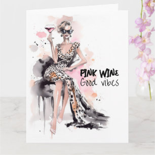 Modemagazin Leopard Kleid Rosa Wasserfarbe Karte