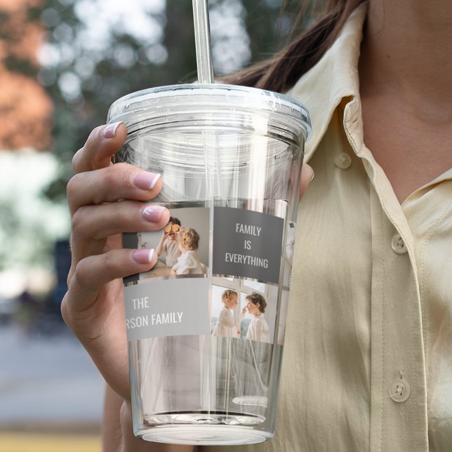 Moden 3Collage Foto & Grau Bestes Familiengeschenk Acryltrinkbecher (Von Creator hochgeladen)