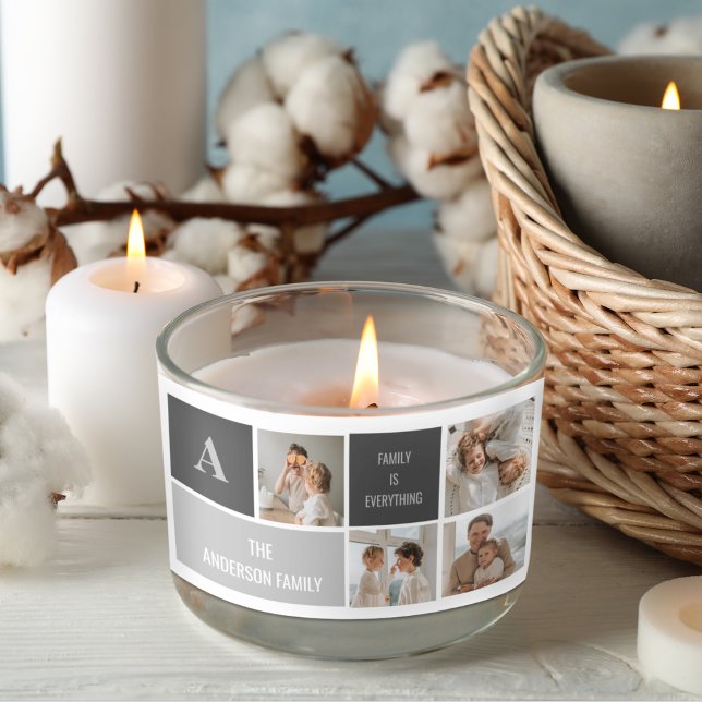 Moden 3Collage Foto & Grau Bestes Familiengeschenk Rechteckiger Aufkleber (Von Creator hochgeladen)