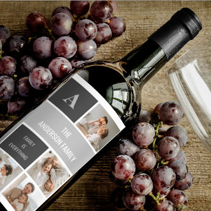 Moden 3Collage Foto & Grau Bestes Familiengeschenk Weinetikett