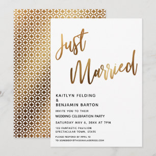 Moden Just Married Gold Handschrift Reception Einladung