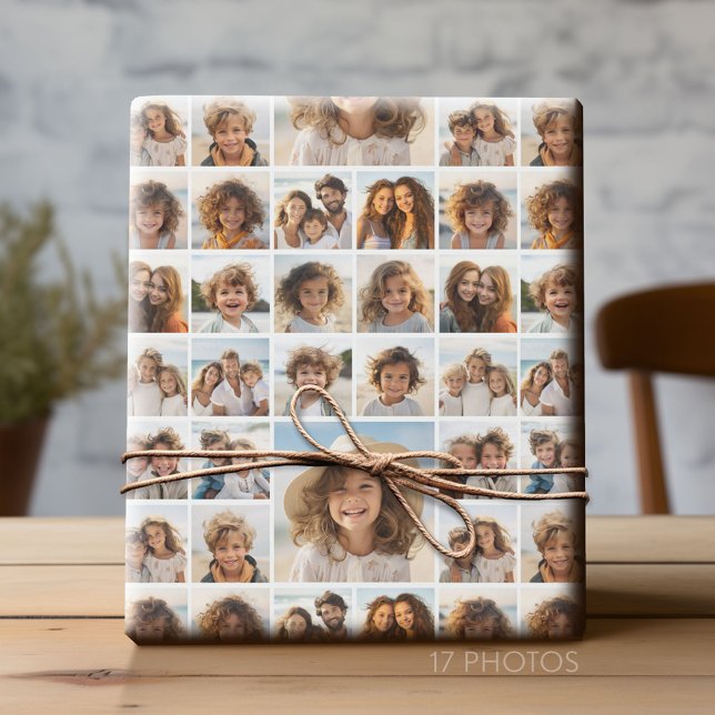 Moden, Minimal Foto Grid mit 17 Fotos Geschenkpapier (Custom Photo Collage Wrapping Paper - All Occasion)