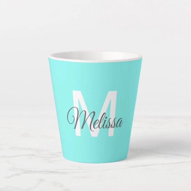 Moder chic minimalalist monogram Turquoise aqua bl Milchtasse (Vorderseite)