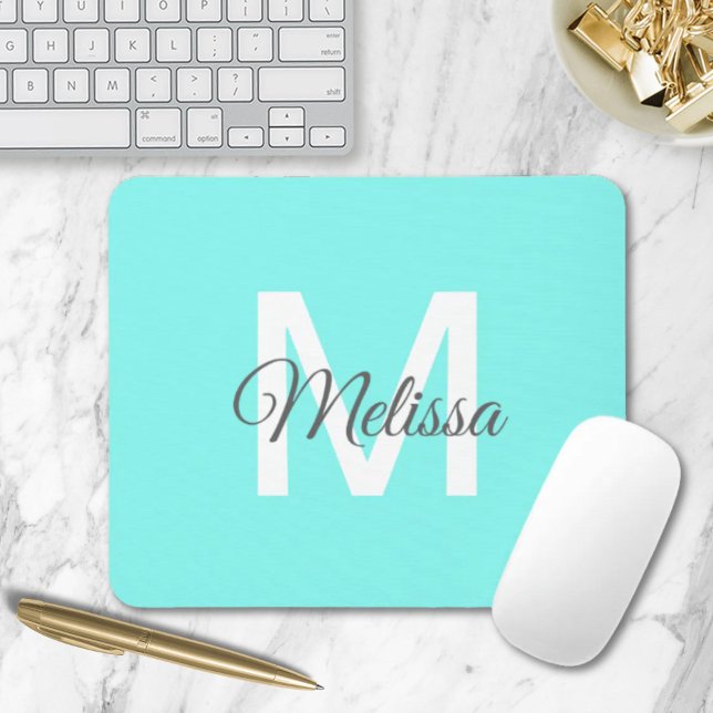 Moder chic minimalalist monogram Turquoise aqua bl Mousepad (moder chic minimalist monogram turquoise aqua blue mouse pad)