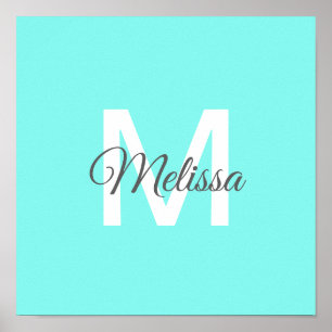 Moder chic minimalalist monogram Turquoise aqua bl Poster