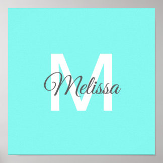 Moder chic minimalalist monogram Turquoise aqua bl Poster