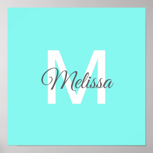 Moder chic minimalalist monogram Turquoise aqua bl Poster (Vorne)