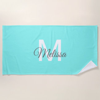Moder chic minimalalist monogram Turquoise aqua bl Strandtuch