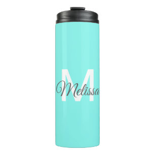 Moder chic minimalalist monogram Turquoise aqua bl Thermosbecher