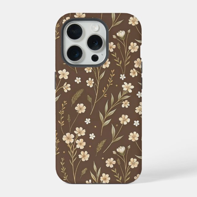 Moder Pattern Wilflowers Brown Background iPhone Hülle (Rückseite)