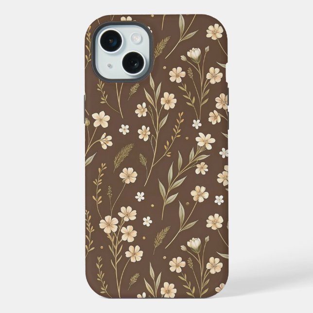 Moder Pattern Wilflowers Brown Background iPhone Hülle (Rückseite)