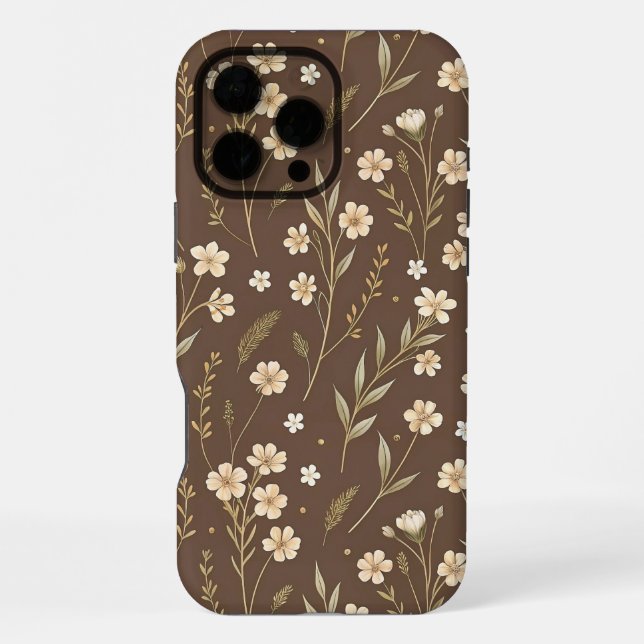 Moder Pattern Wilflowers Brown Background iPhone Hülle (Rückseite)