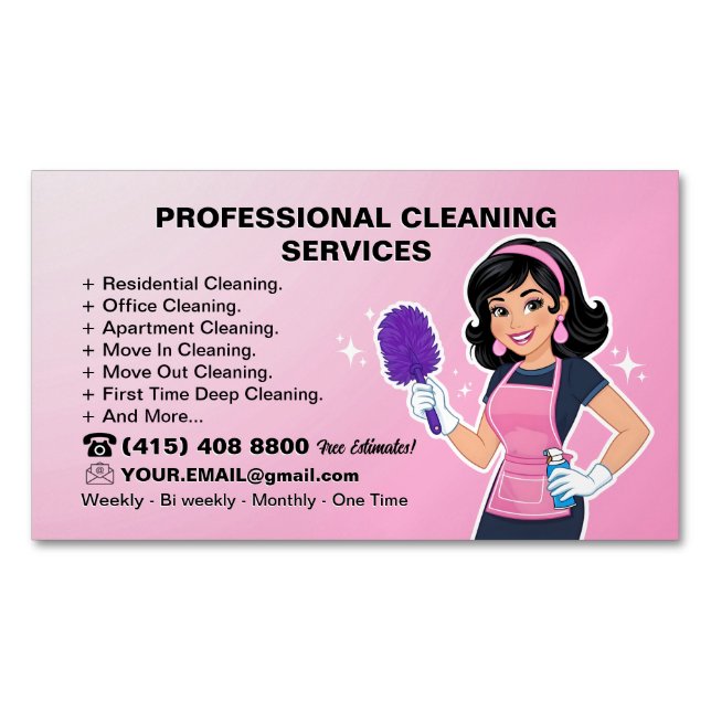 Moderm Maid Janitorial Lady House Cleaning Service Magnetische Visitenkarte (Vorderseite)