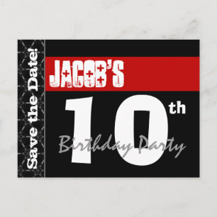 Modern 10. Geburtstag Save the Date Red Black V001 Ankündigungspostkarte