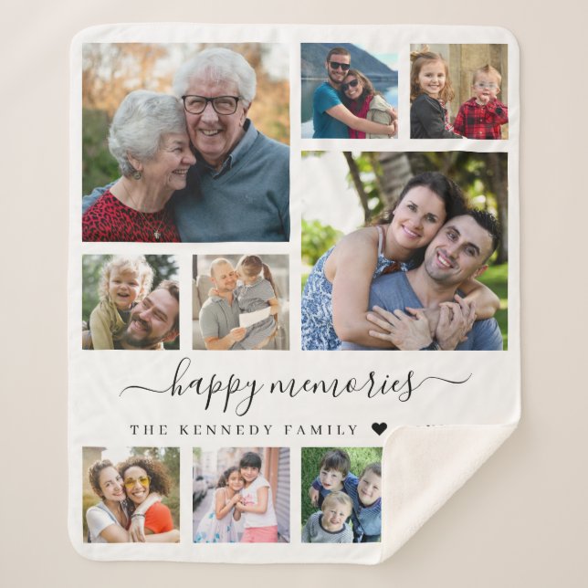 Modern 10 Photo Collage Quote Family Name Keepsake Sherpadecke (Vorderseite)